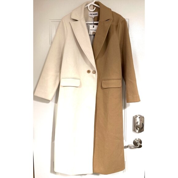 Steve Madden Womens Caroline Color block Coat Camel & Ivory Size XS - Picture 6 of 14